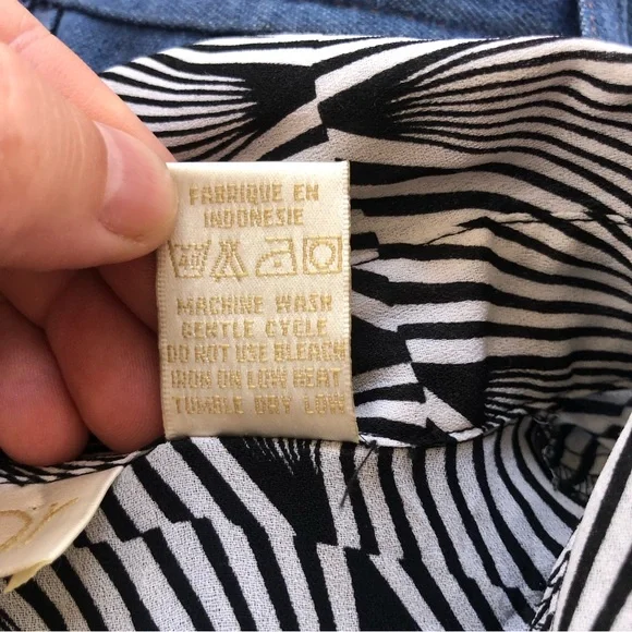 Vintage 90s 2000s Y2K Psychedelic Swirl Black and White Op Art Sexy Sheer Blouse - Picture 12 of 12